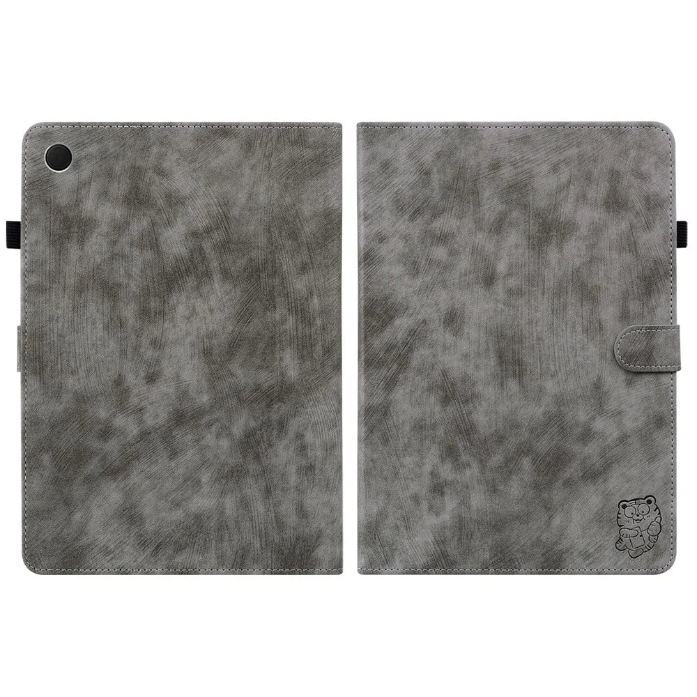 For Samsung Galaxy Tab A9+ Cute Tiger Imprinted Tablet Case PU Leather Card Holder Stand Cover - Grey - 2