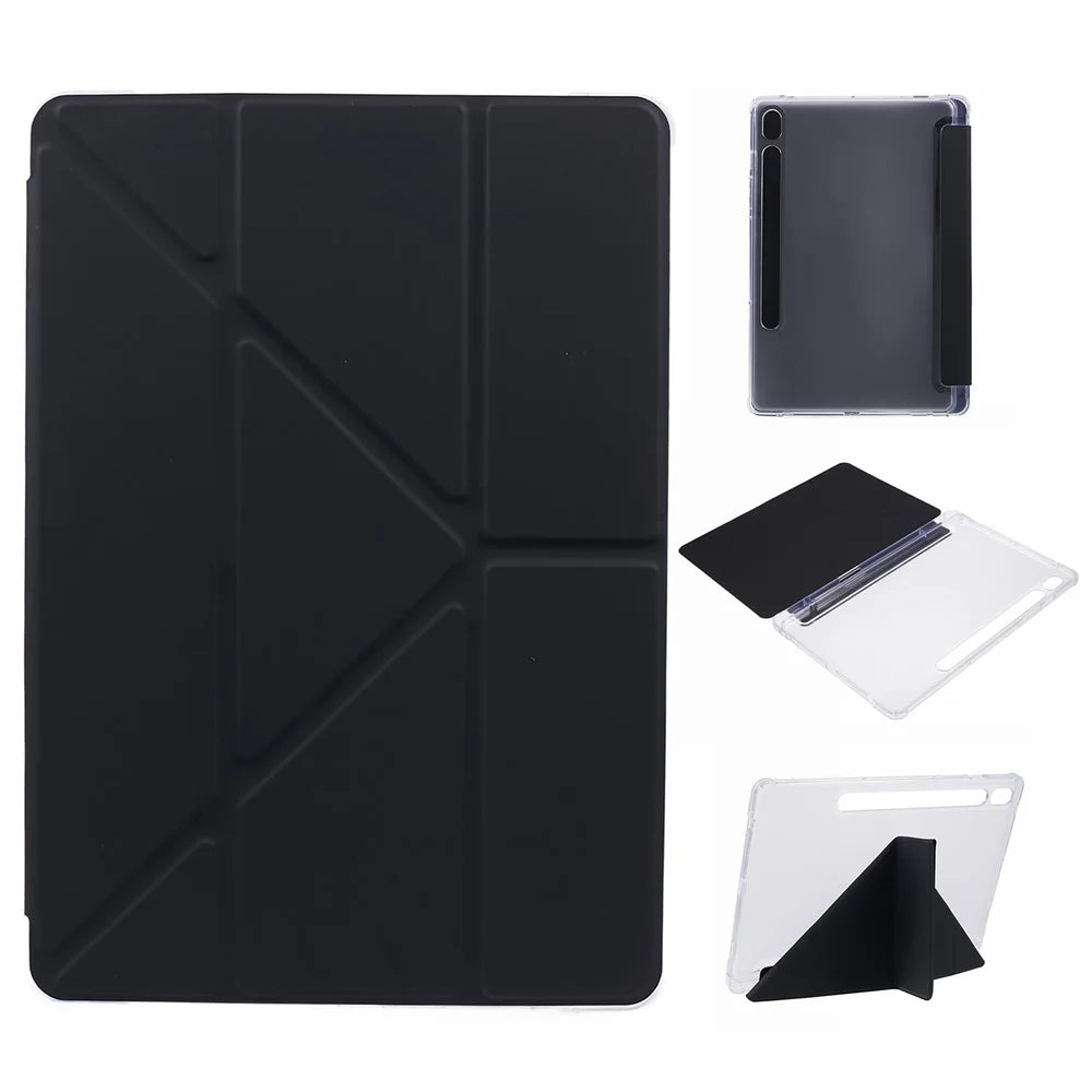 For Samsung Galaxy Tab S9 PU+Acrylic+TPU Case Origami Tri-fold Stand Tablet Cover Auto Wake  /  Sleep Shockproof Case - Black - 1