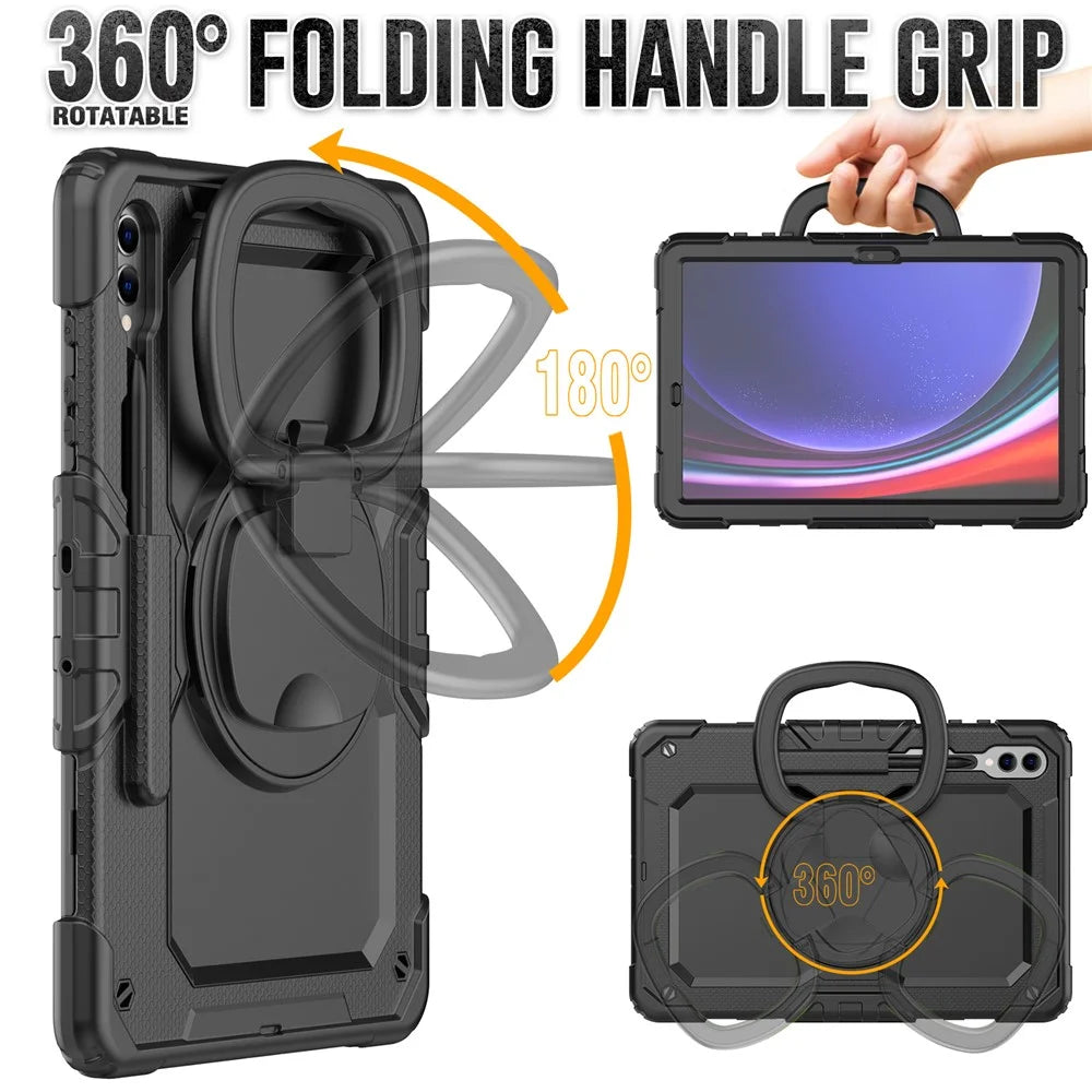 For Samsung Samsung Galaxy Tab S10+ / S9+ SM-X810 / X816B / X818U PC+Silicone Tablet Case Hand Grip Kickstand Cover with Shoulder Strap - Black - 3