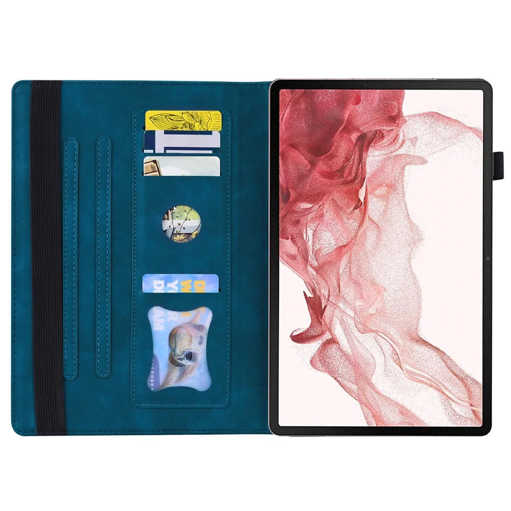 For Samsung Galaxy Tab S9 PU Leather Wallet Cover Shockproof Tablet Case with Stand - Blue - 2