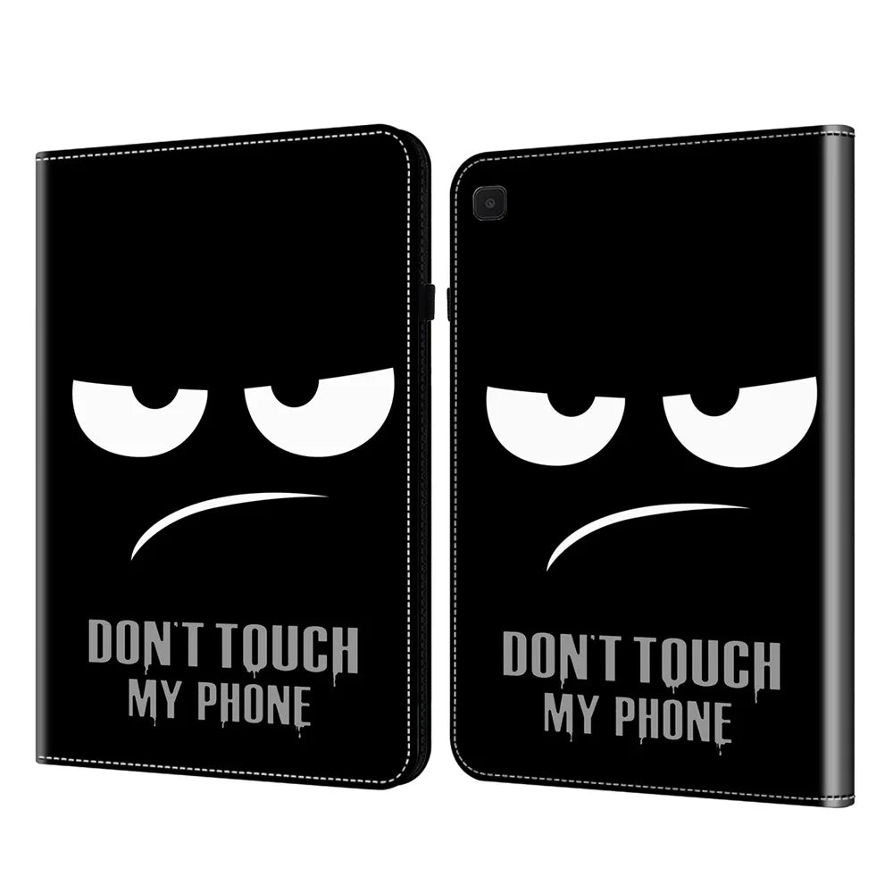 For Samsung Galaxy Tab A11 / A9 Pattern Printing PU Leather Flip Cover Elastic Band Closure Tablet Case with Stand - Don't Touch My Phone - 1