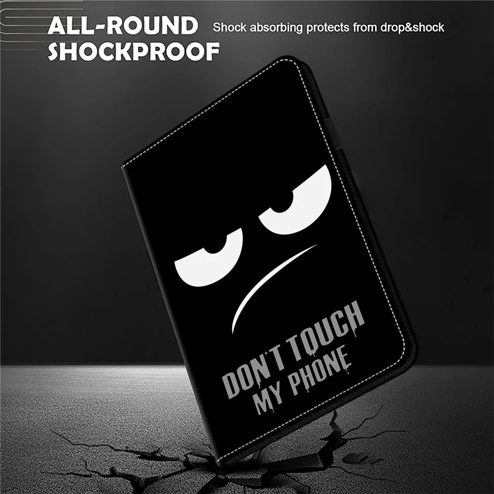 For Samsung Galaxy Tab A11+ / A9+ Elastic Band Closure Shockproof Case Pattern Printing PU Leather Flip Tablet Cover with Stand - Don't Touch My Phone - 5