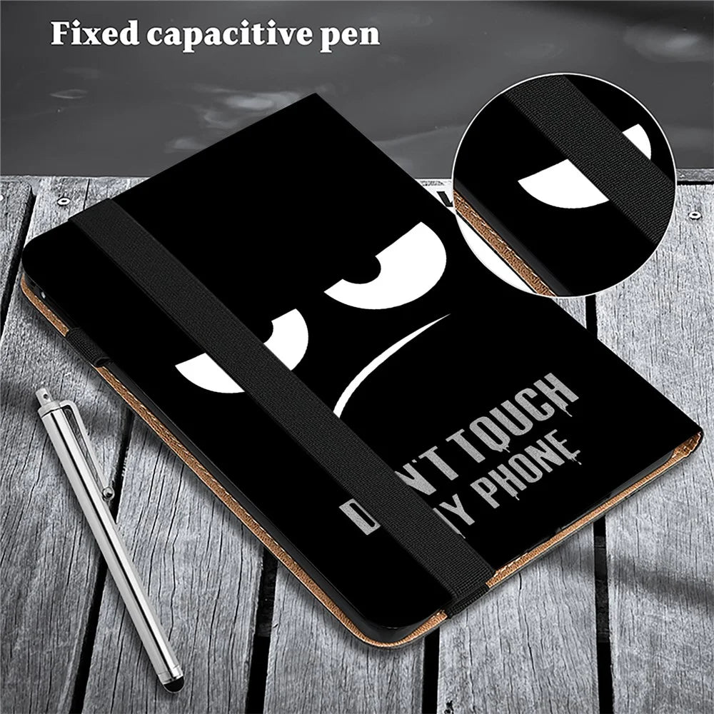 For Samsung Galaxy Tab A11+ / A9+ Elastic Band Closure Shockproof Case Pattern Printing PU Leather Flip Tablet Cover with Stand - Don't Touch My Phone - 7