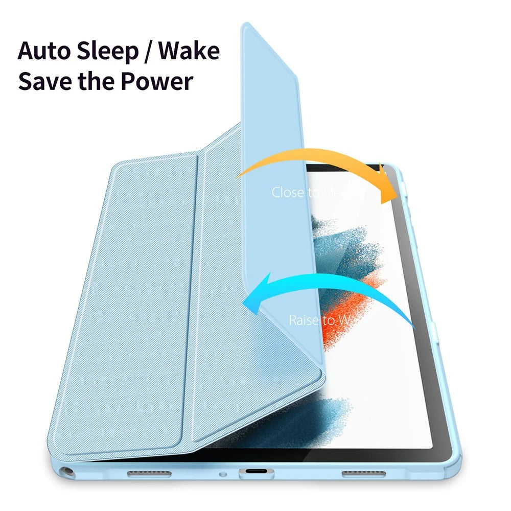 DUX DUCIS TOBY Series For Samsung Galaxy Tab A9+ Tri-fold Stand Cover PU Leather Auto Wake / Sleep Tablet Case - Baby Blue - 4