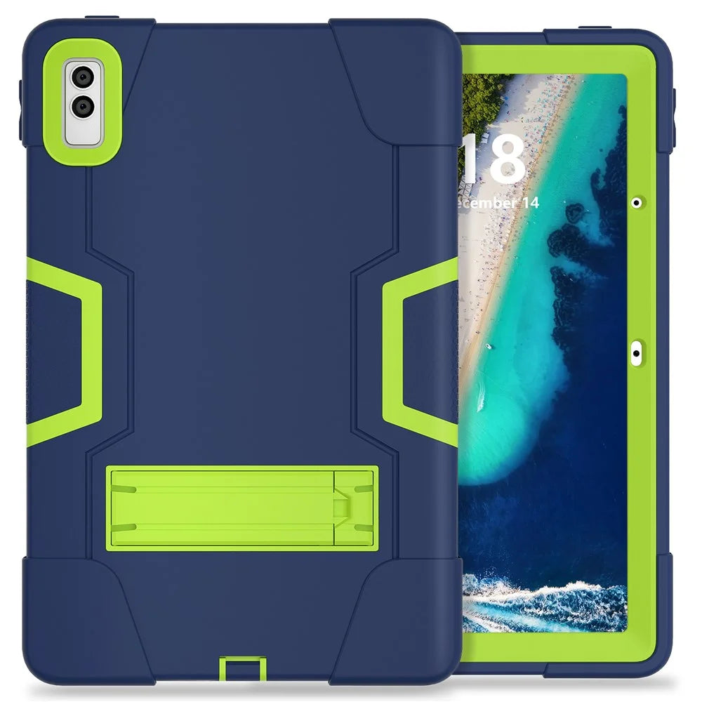 Kickstand Tablet Case for Lenovo Tab M10 5G , Robot Style Dual Color Silicone + PC Anti-drop Cover - Navy Blue / Yellow Green - 2