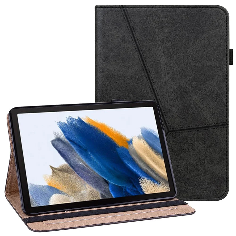 For Samsung Galaxy Tab A11+ / A9+ Case PU Leather Line Imprinted Tablet Cover with Card Slots - Black - 1