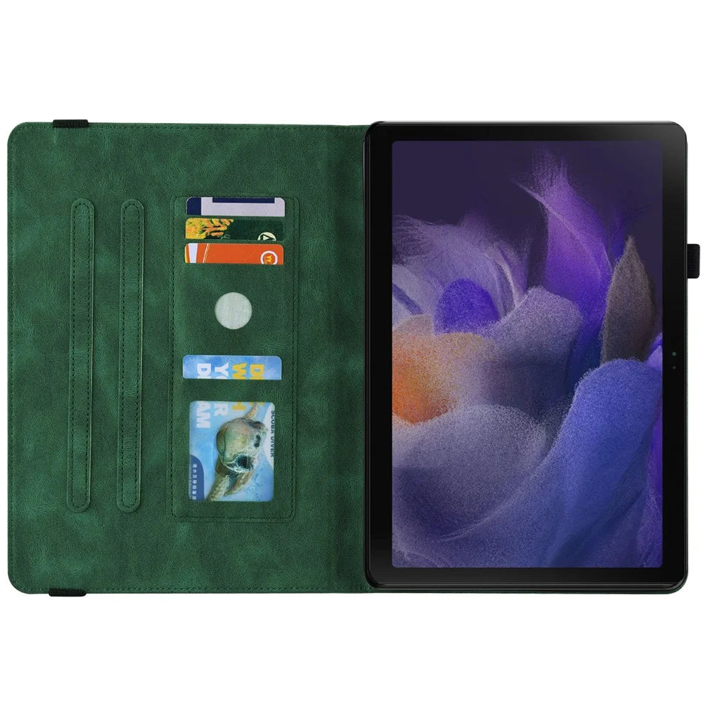 For Samsung Galaxy Tab A9 Leather Case Butterfly Flower Imprinted Tablet Cover - Green - 2