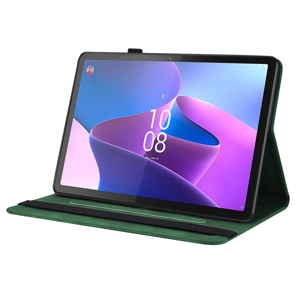 For Lenovo Tab P12 Case Butterfly Flower Imprinted PU Leather Stand Tablet Cover - Green - 3