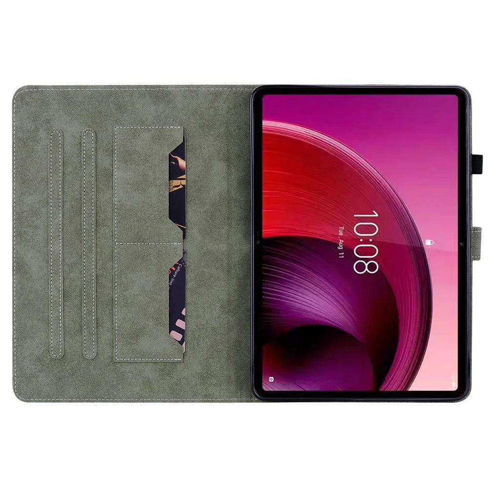 For Lenovo Tab M10 5G Anti-drop Case Imprinted PU Leather Card Holder Tablet Cover - Green - 2