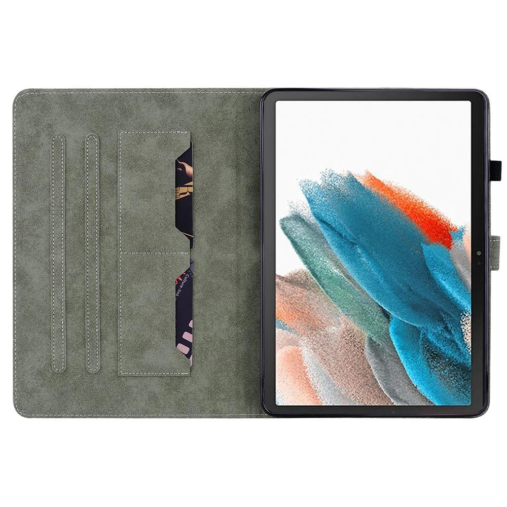 For Samsung Galaxy Tab A9 Leather Cover Cute Tiger Imprint Adjustable Stand Tablet Case - Green - 2