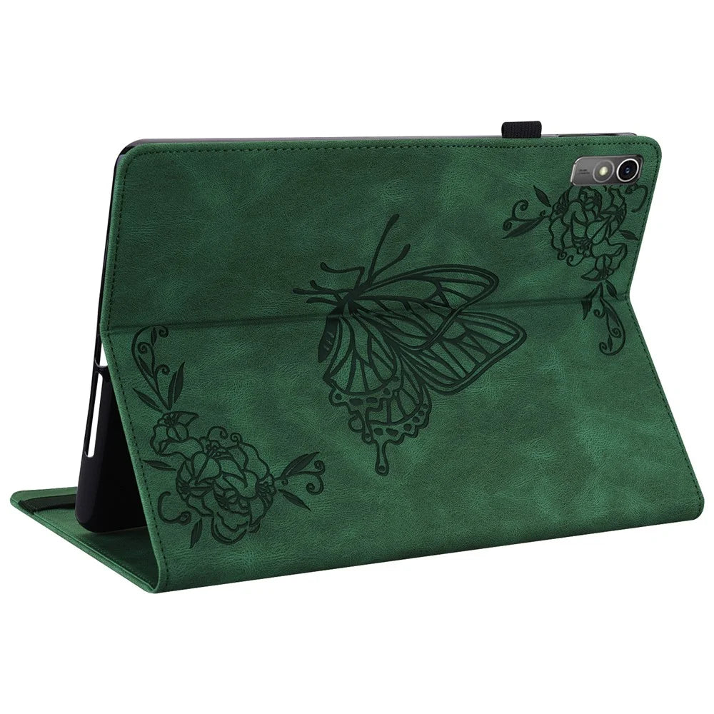 For Lenovo Tab M10 5G PU Leather Case Stand Card Holder Imprinted Tablet Cover - Green - 4