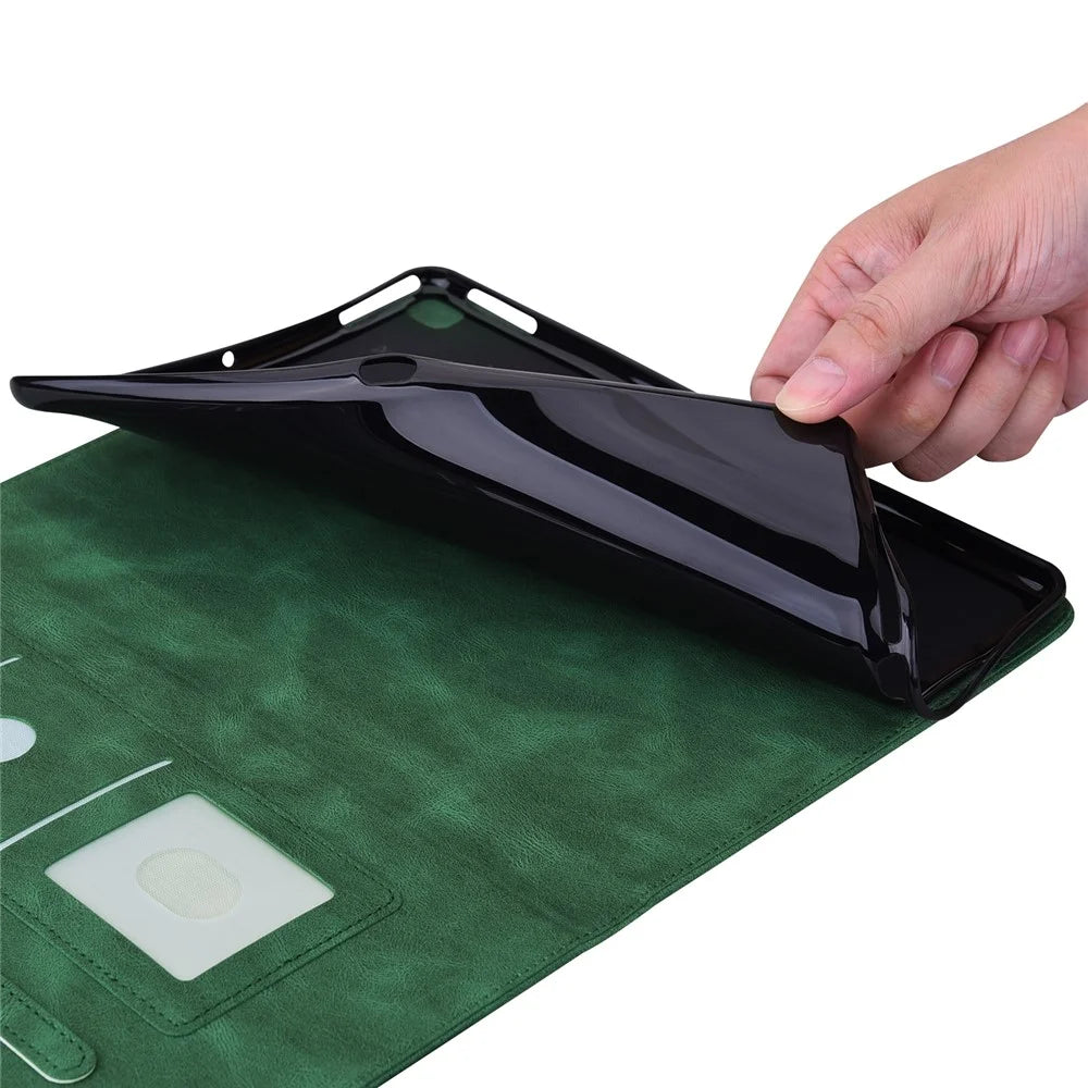 For Lenovo Tab M10 5G PU Leather Case Stand Card Holder Imprinted Tablet Cover - Green - 7