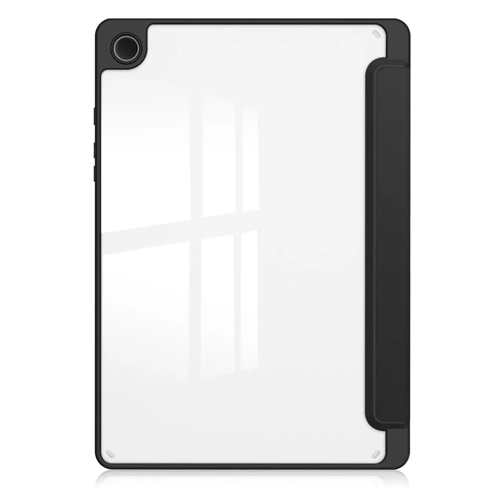 Clear Back Cover for Samsung Galaxy Tab A9+ PU+TPU+Acrylic Tablet Case with Pen Slot - Black - 7