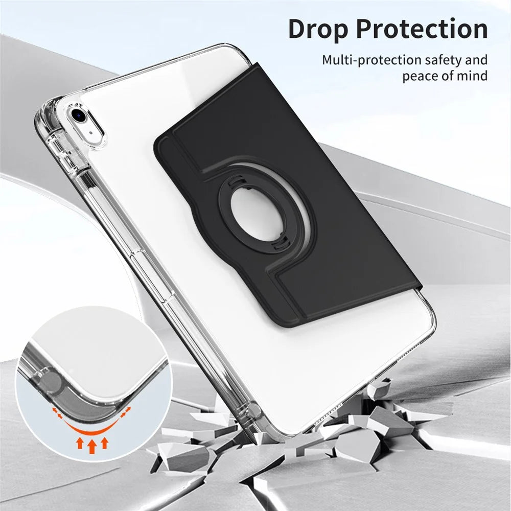 For iPad (2025) / 10.9 (2022) Protective Case PU Leather+Acrylic Rotary Kickstand Tablet Cover - Black - 4