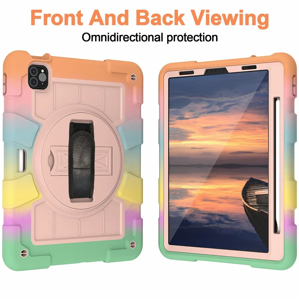 For iPad Pro 11-inch (2018) / (2020) / (2021) / (2022) / Air (2020) / (2022) Tablet Case Anti-Drop Kickstand TPU+PC Cover - Colorful Gold - 5