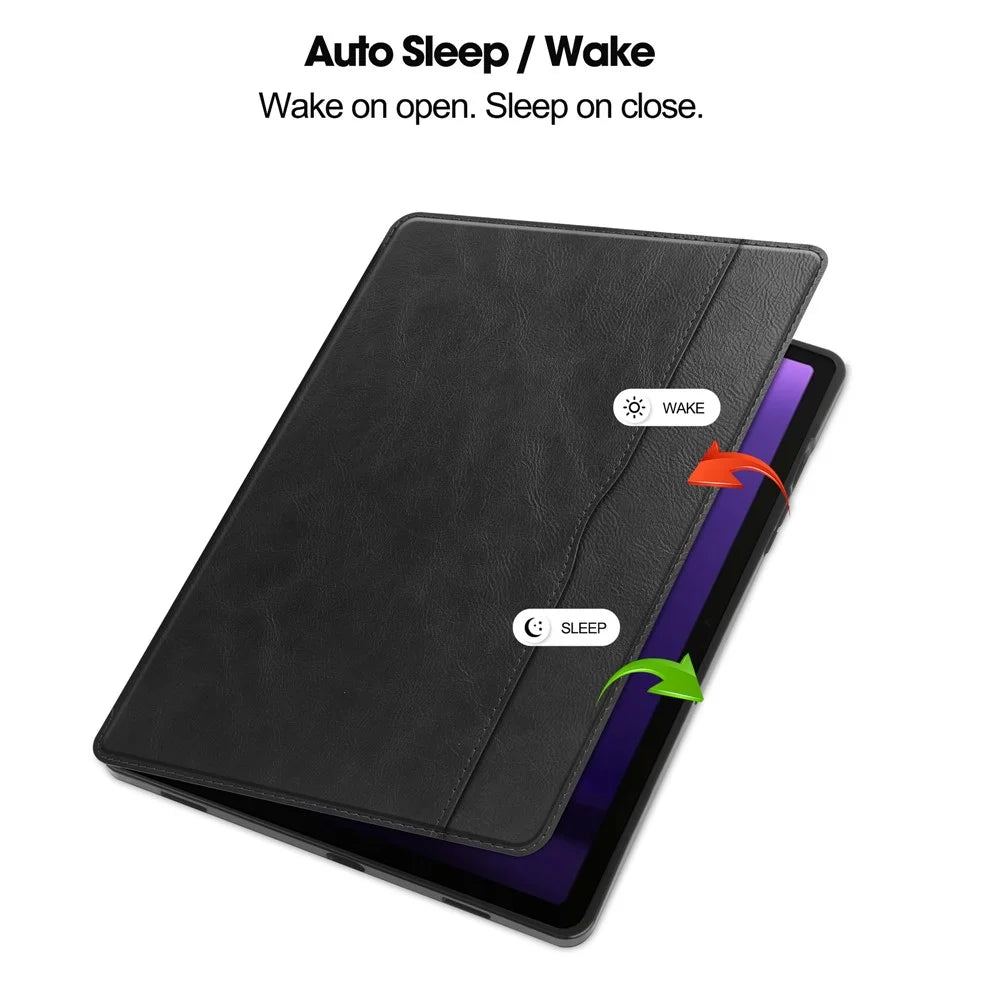 For Samsung Galaxy Tab S10 FE / S9 FE Leather Business Folio Cover Smart Tablet Case with Card Holder - Black - 2