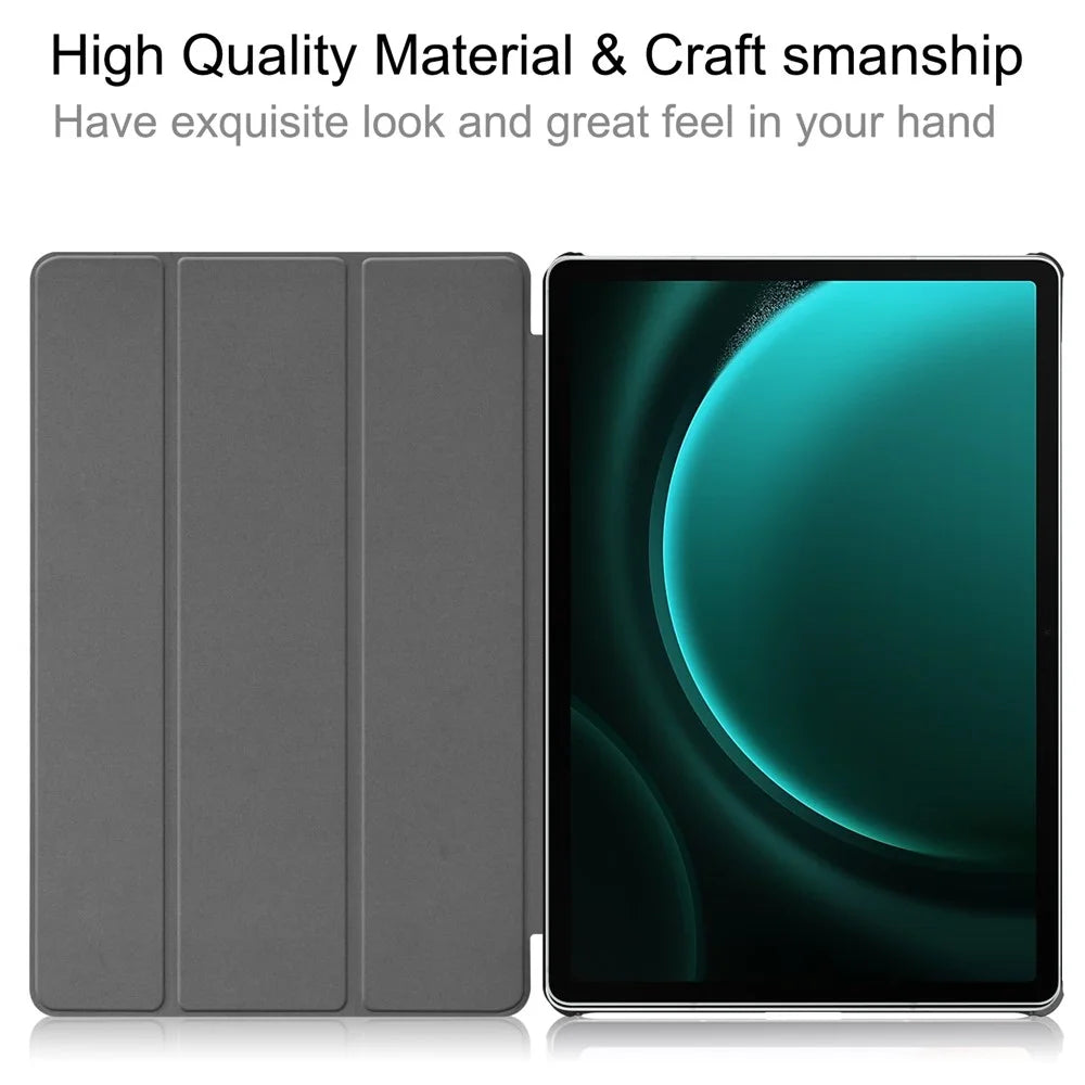 For Samsung Galaxy Tab S9 FE+ Leather Case Tablet Cover with Tri-fold Stand - Black - 2