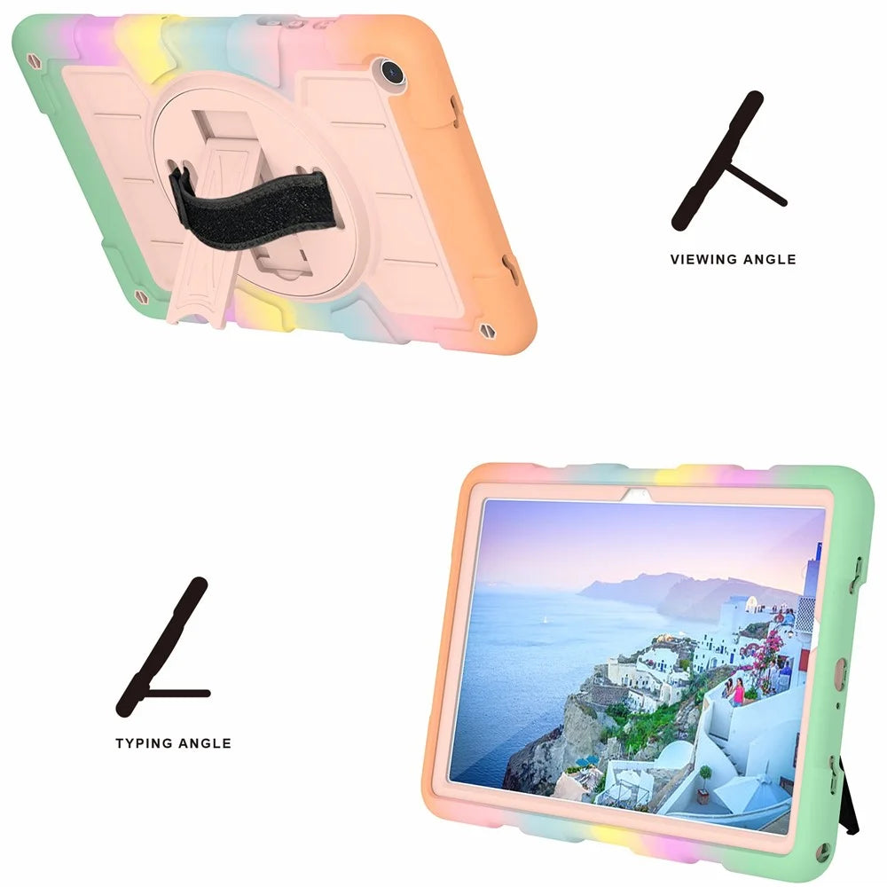 For Samsung Galaxy Tab A9+ Rugged Kickstand Cover TPU+PC Tablet Case with Shoulder Strap - Colorful Gold - 6