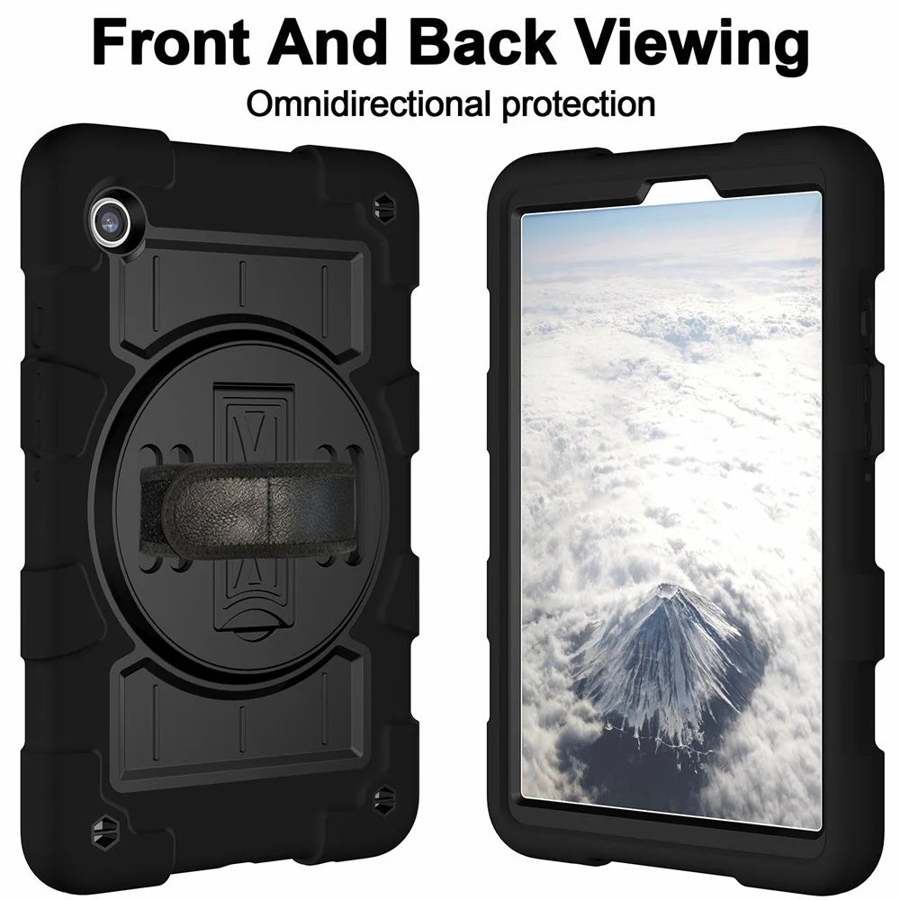 For Samsung Galaxy Tab A9 Case PC+TPU Rotary Hand Band Kickstand Cover with Shoulder Strap - Black - 4