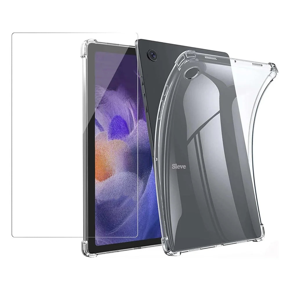 For Samsung Galaxy Tab A9+ Case Anti-drop Clear TPU Tablet Cover + 2.5D Arc Edge Tempered Glass Screen Film - 1
