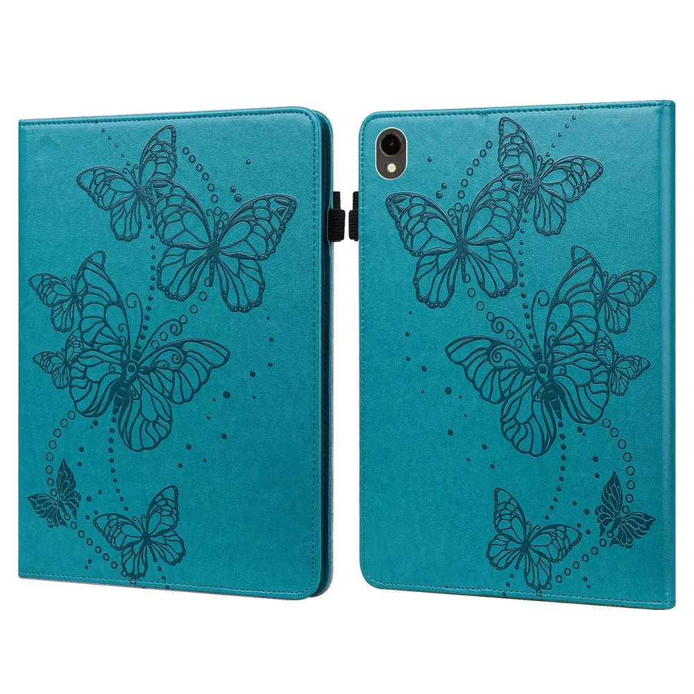 For Samsung Galaxy Tab S9 Case Butterfly Imprinted Card Holder Leather Tablet Cover - Blue - 1