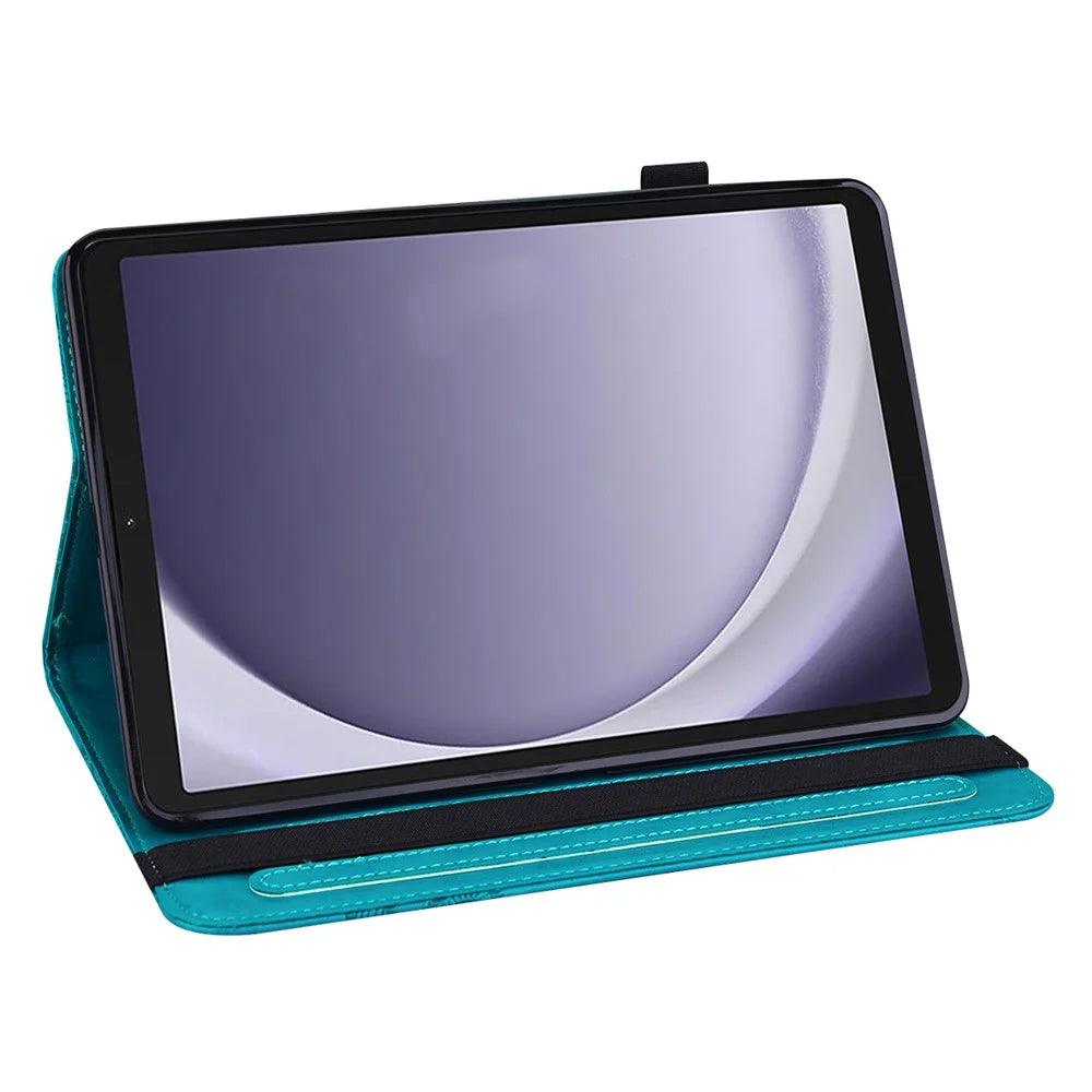 For Samsung Galaxy Tab S9 Case Butterfly Imprinted Card Holder Leather Tablet Cover - Blue - 2
