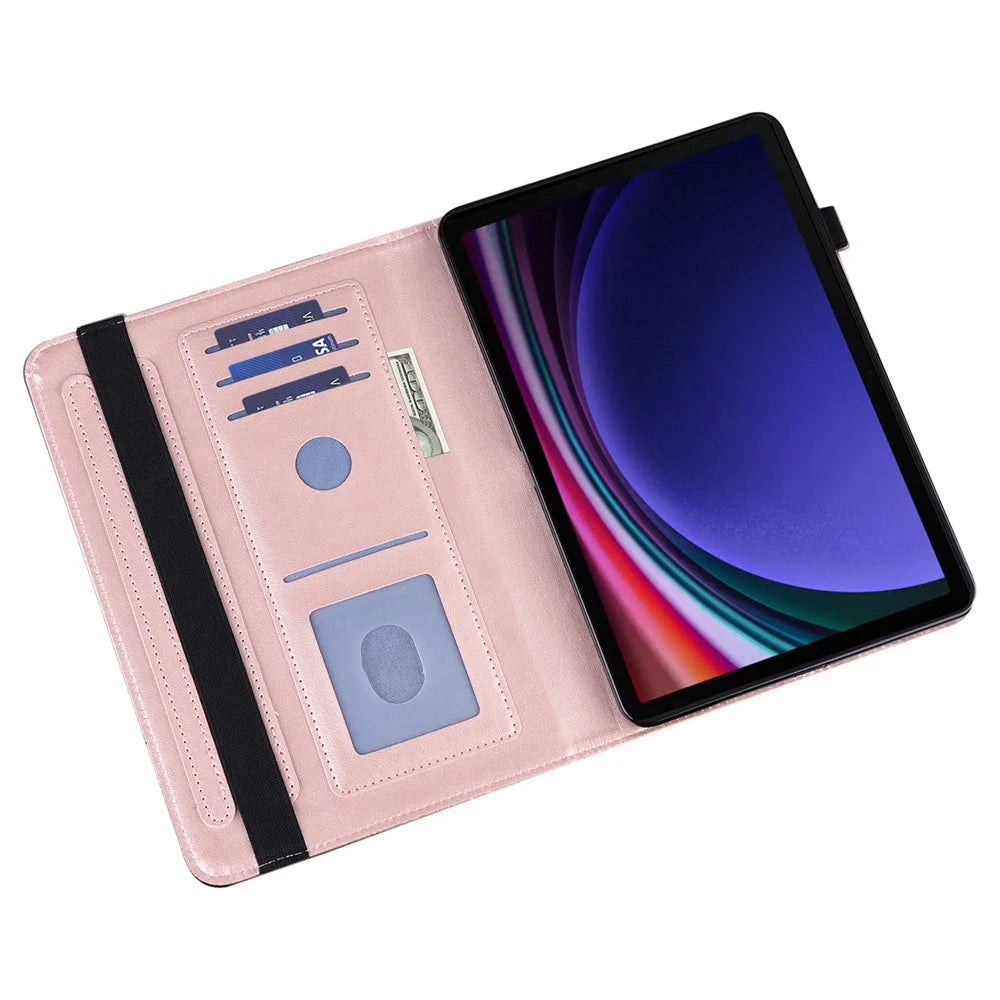 For Samsung Galaxy Tab S9 Case Flower Imprinted PU Leather Tablet Stand Cover - Rose Gold - 2
