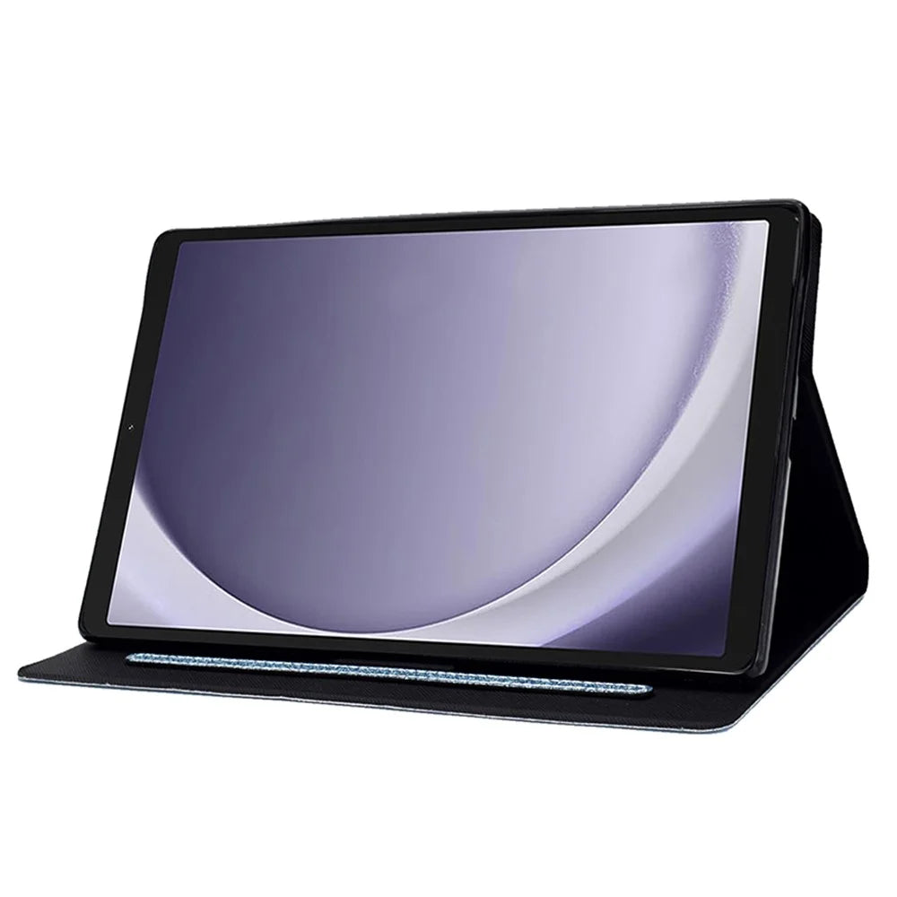 For Samsung Galaxy Tab A11+ / A9+ Glitter PU Leather Case Card Slots Stand Protective Cover - Blue - 3