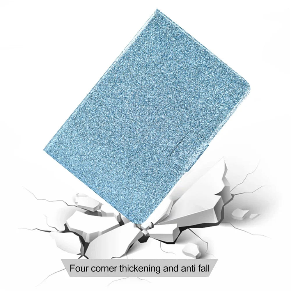 For Samsung Galaxy Tab A11+ / A9+ Glitter PU Leather Case Card Slots Stand Protective Cover - Blue - 7