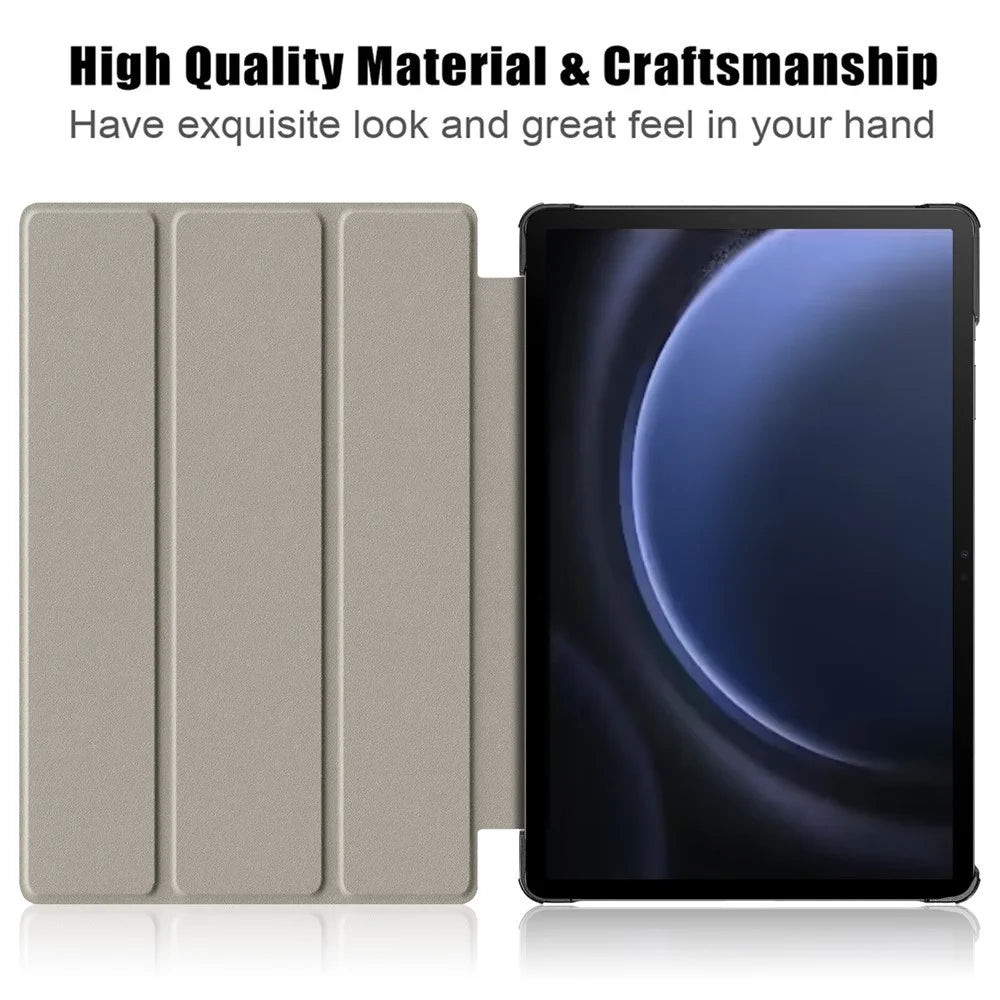 For Samsung Galaxy Tab S10 FE / S9 FE SM-X510 SM-X516 / S9 Leather Case Trifold Stand Tablet Cover - Black - 2