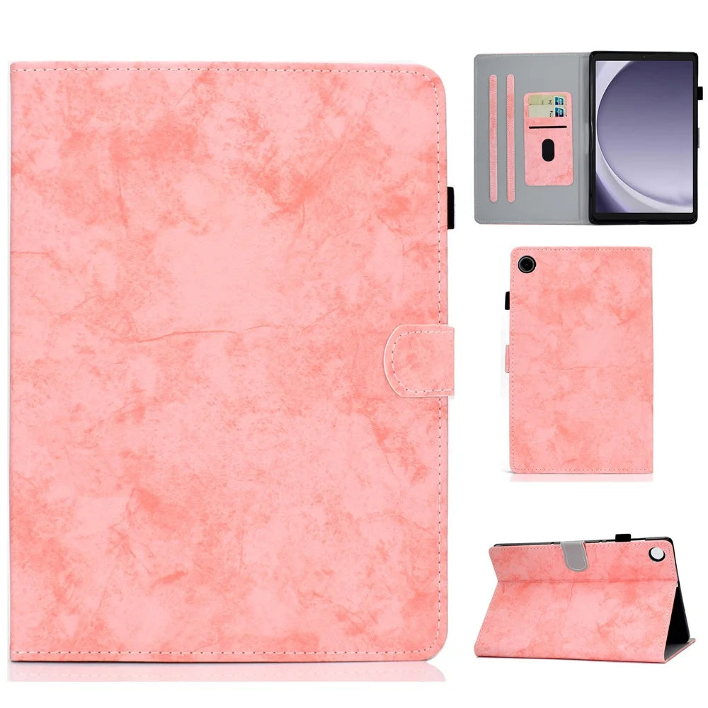 For Samsung Galaxy Tab A9 Leather Case Cloth Texture Card Holder Tablet Cover - Pink - 1