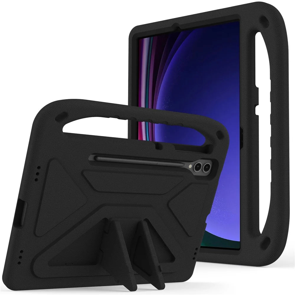 For Samsung Galaxy Tab S9 FE+ Case Hand Grip EVA Tablet Kickstand Cover - Black - 1