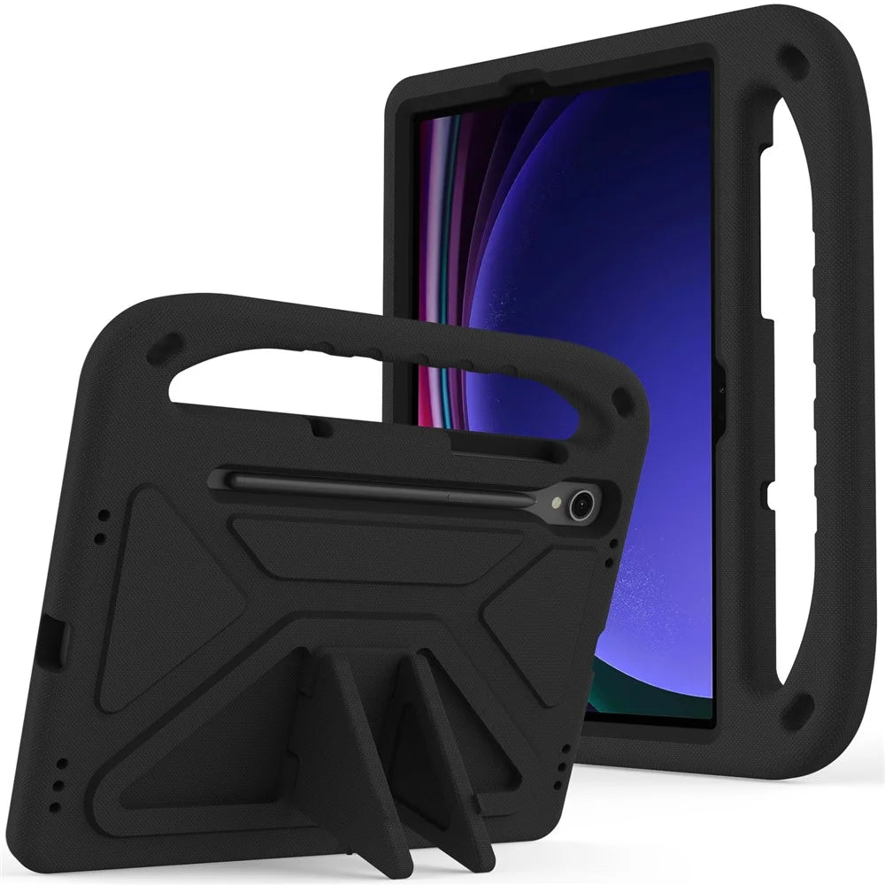 For Samsung Galaxy Tab S10 Lite / S10 FE / S9 FE Case Kickstand EVA Tablet Cover with Hand Grip - Black - 1