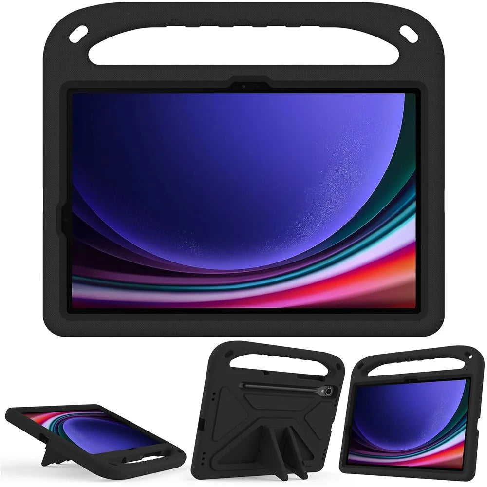 For Samsung Galaxy Tab S10 Lite / S10 FE / S9 FE Case Kickstand EVA Tablet Cover with Hand Grip - Black - 2