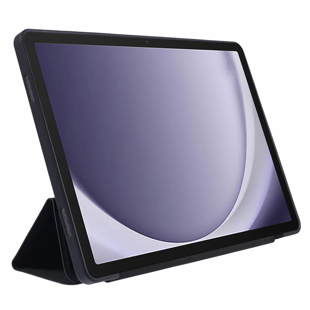 For Samsung Galaxy Tab A9+ Tri-Fold Stand Cover PU Leather Honeycomb Texture Tablet Case - Black - 3