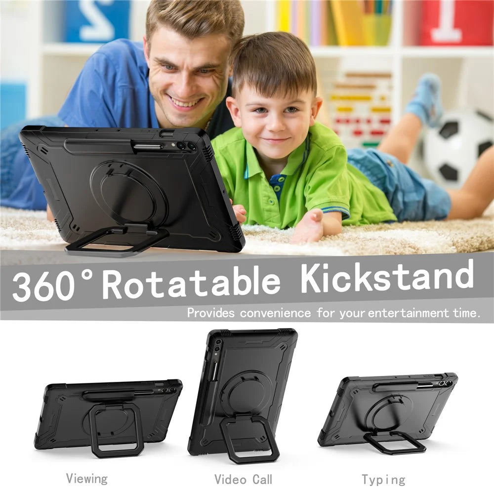 For Samsung Galaxy Tab S9+ / Tab S9 FE+ Case Rotating Kickstand Tablet Cover with Shoulder Strap - Black - 2