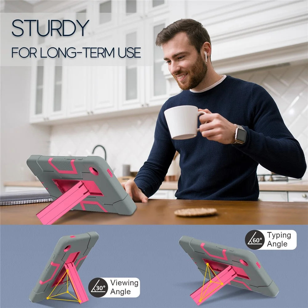 For Samsung Galaxy Tab A9 Kickstand Case Silicone + PC Dual Color Tablet Cover - Grey+Rose PC - 6