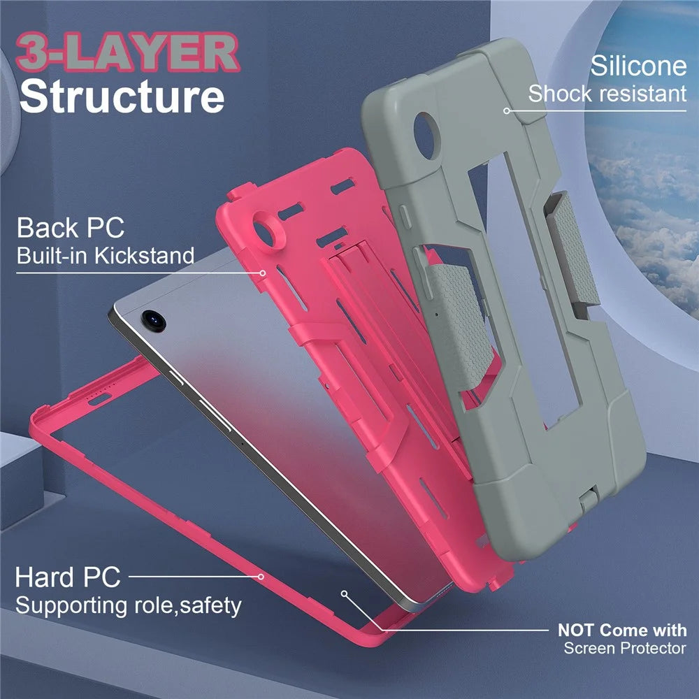 For Samsung Galaxy Tab A9 Kickstand Case Silicone + PC Dual Color Tablet Cover - Grey+Rose PC - 7