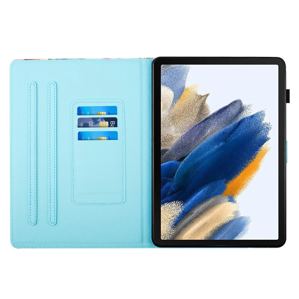 For Samsung Galaxy Tab A11 / A9 Case Pattern Printing Card Holder PU Leather Cover - Owl - 2