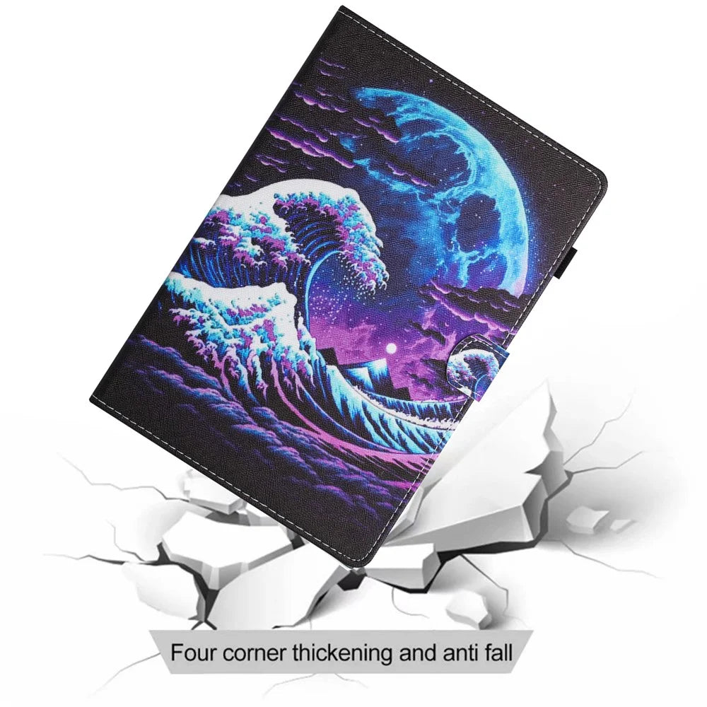 For Samsung Galaxy Tab S6 Lite (2024) / S6 Lite (2022) / S6 Lite (2020) SM-P610 P615 Leather Case Card Slots Tablet Stand Cover - Sea Wave - 7