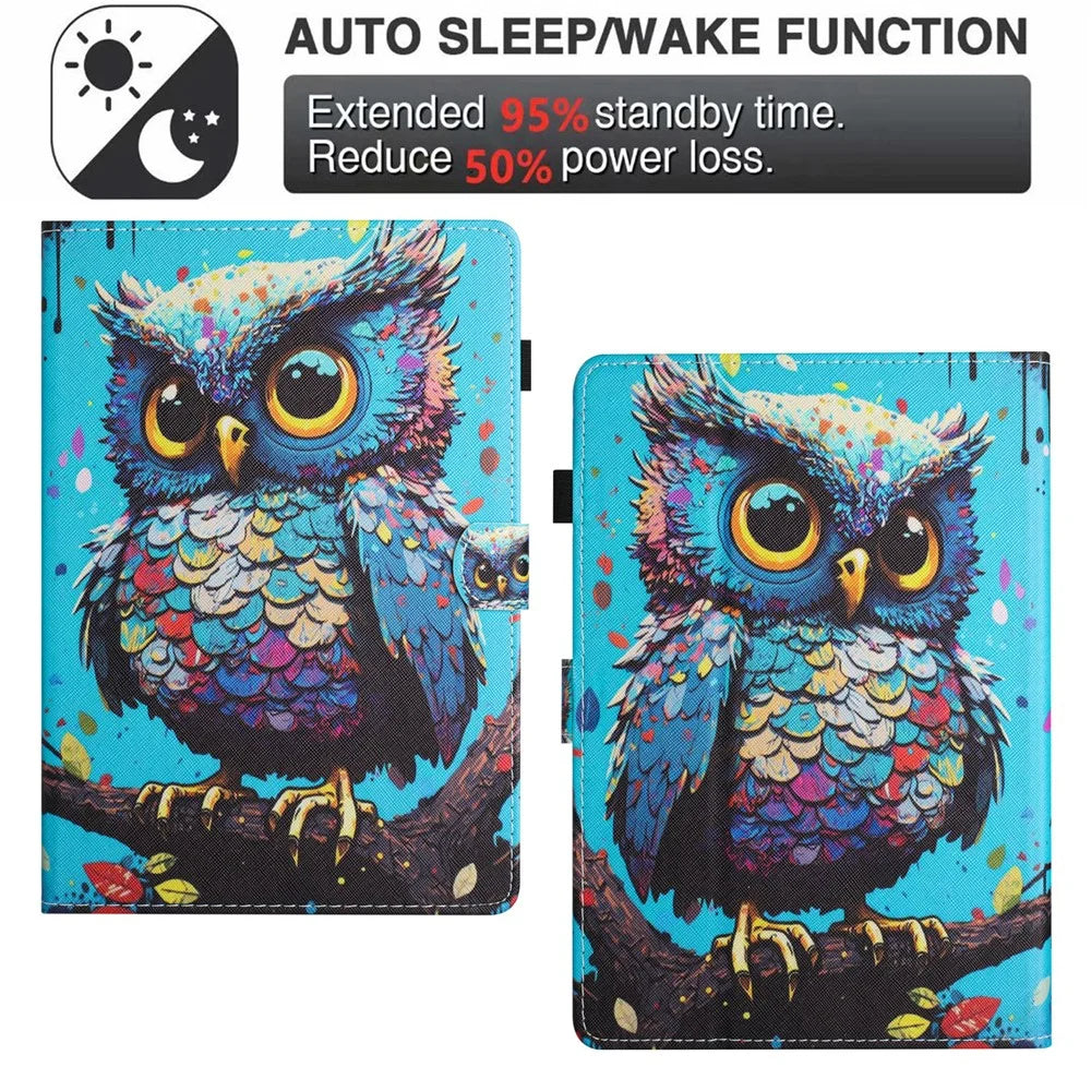 For Amazon Kindle Paperwhite 5 (2021) Case Stylish Pattern Leather Wallet E-reader Cover - Owl - 6