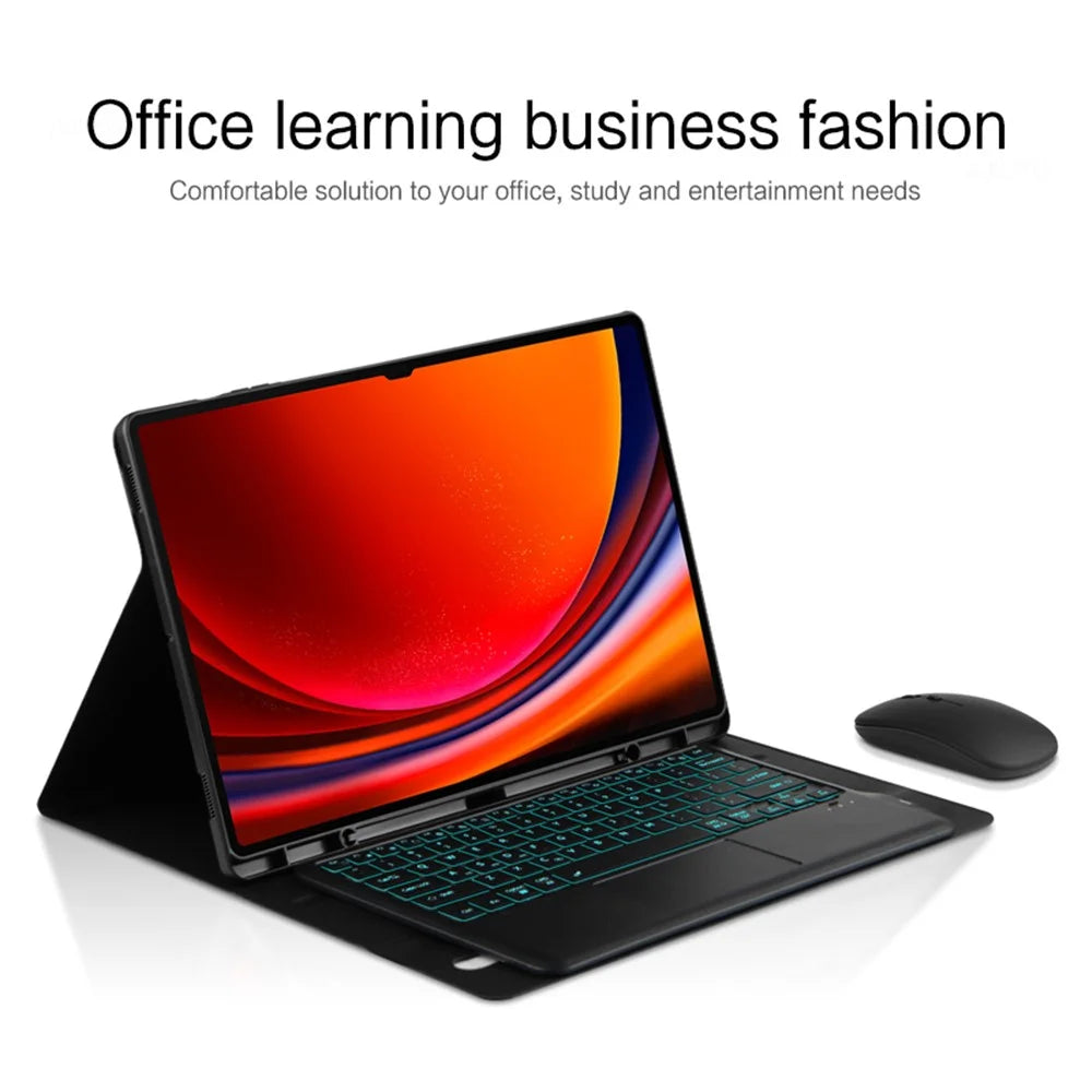 For Samsung Galaxy Tab S10 Ultra / S9 Ultra / S8 Ultra Backlight Touchpad Bluetooth-Compatible Keyboard with Pen Slot Leather Tablet Case - 2
