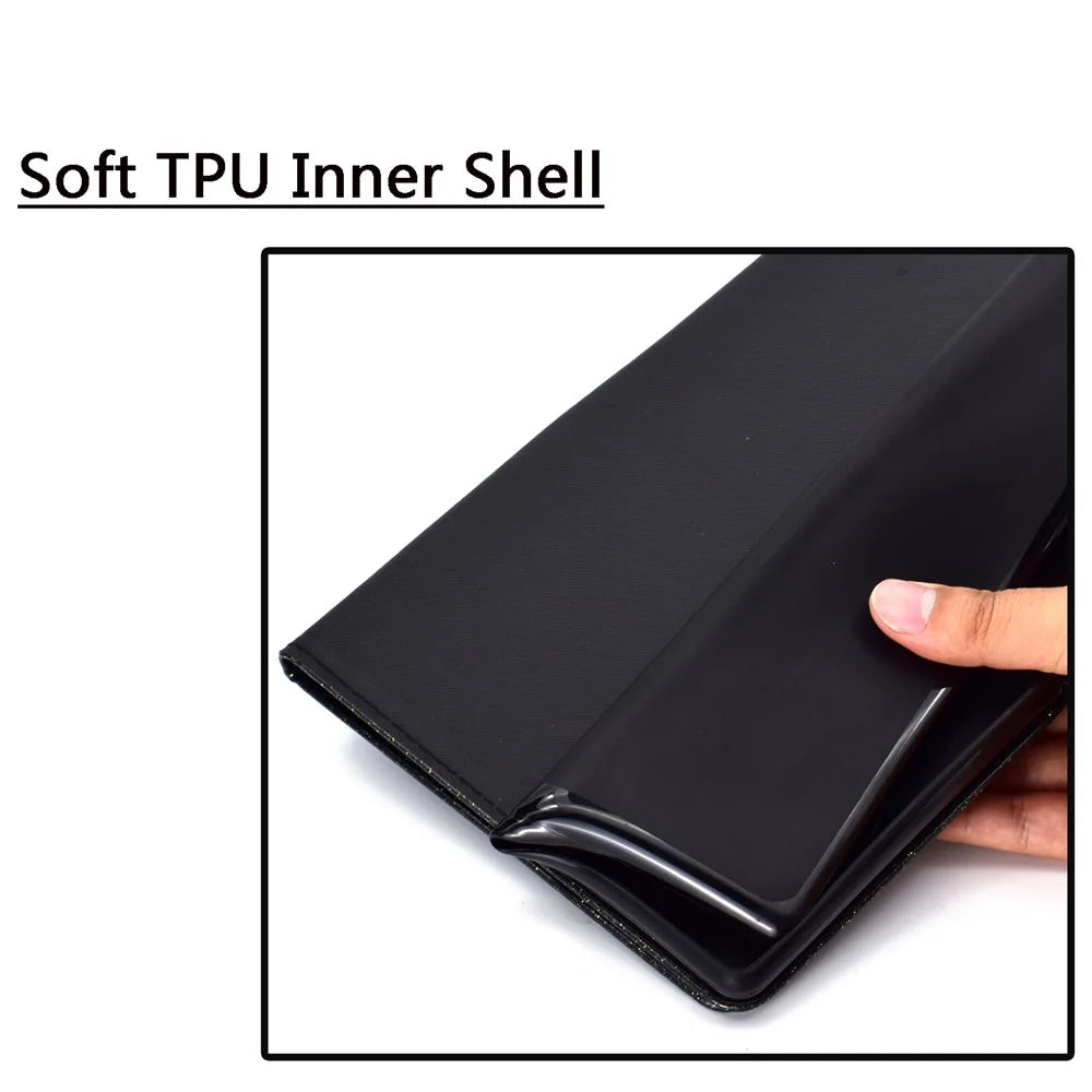 Glittery Powder Shell for Samsung Galaxy Tab A9 Case Card Slot PU Leather Tablet Cover - Black - 5