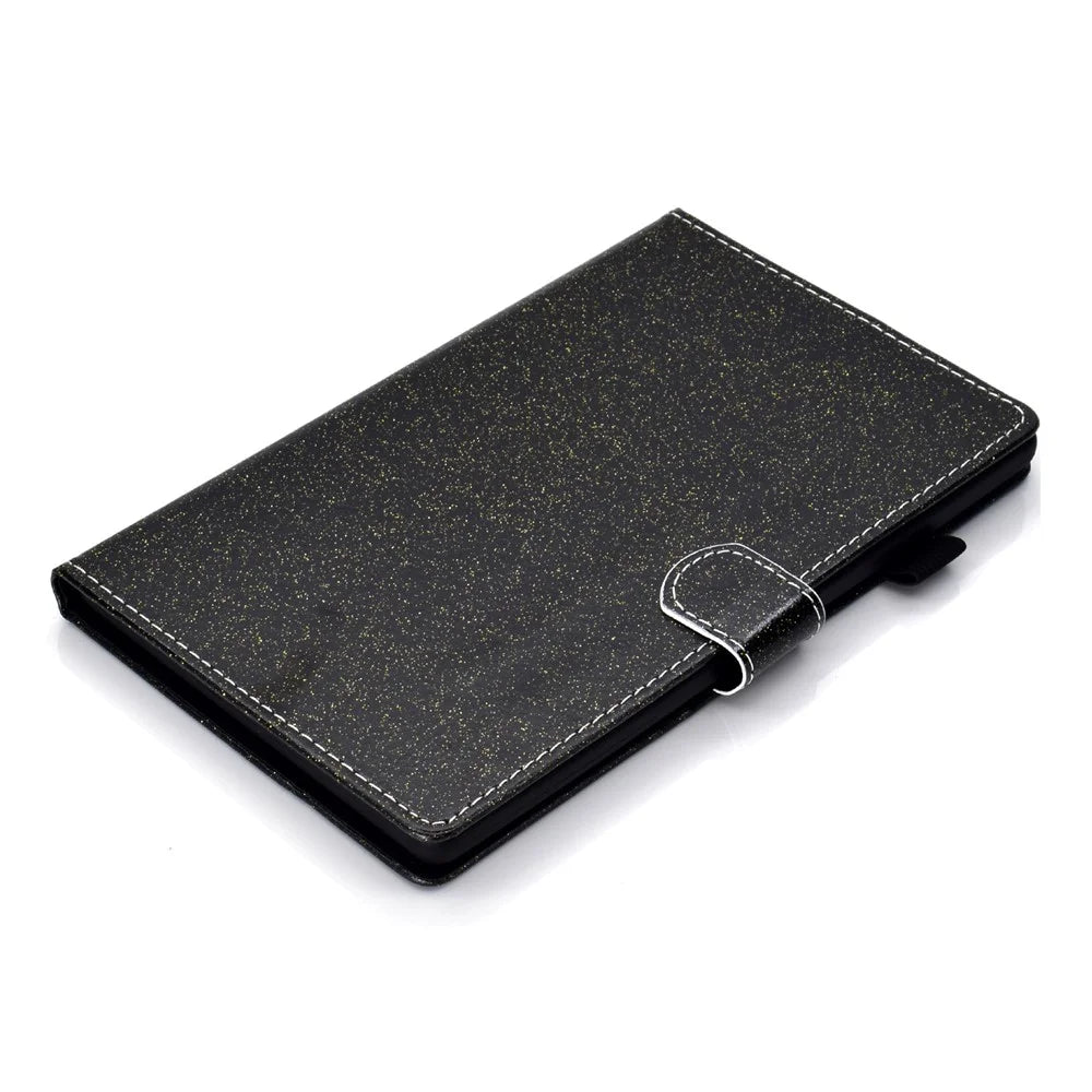 Glittery Powder Shell for Samsung Galaxy Tab A9 Case Card Slot PU Leather Tablet Cover - Black - 7
