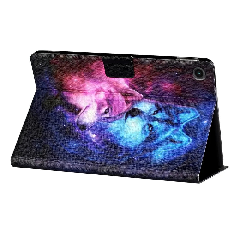 For Samsung Galaxy Tab A9+ Leather Case Card Holder Pattern Smart Tablet Cover - Wolf - 4