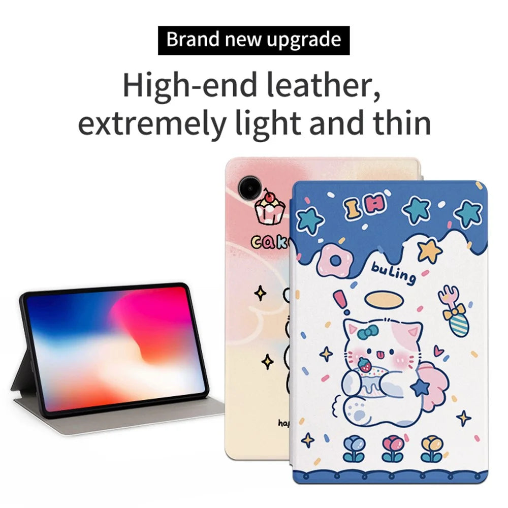 For Samsung Galaxy Tab A9 Smart Cover PU Leather Cartoon Pattern Stand Tablet Case - Angel Kitty - 2