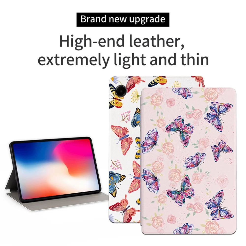 For Samsung Galaxy Tab A9 Stand Cover PU Leather Butterfly Pattern Smart Tablet Shell - Rose Butterfly - 2