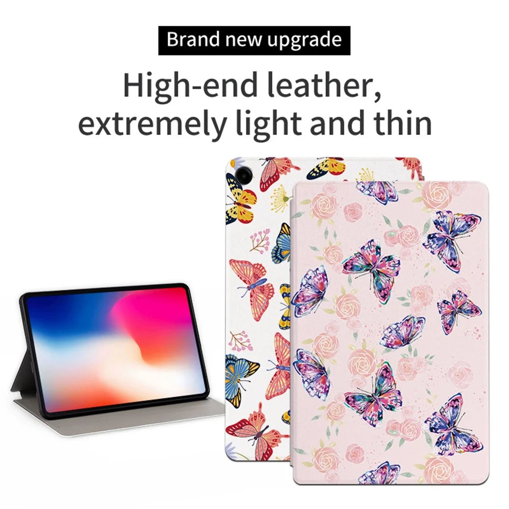 For Samsung Galaxy Tab A9+ Butterfly Pattern Cover PU Leather Smart Folio Tablet Case - Rose Butterfly - 2