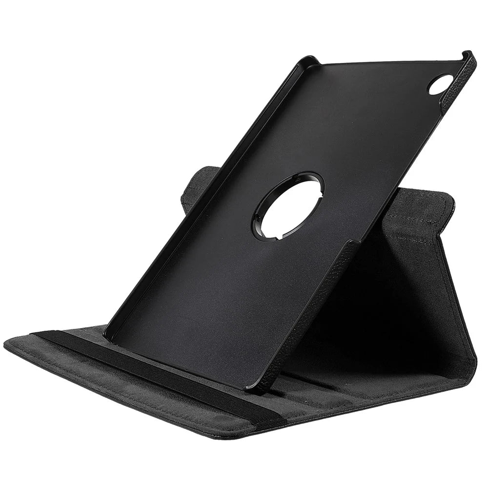 For Samsung Galaxy Tab A9+ Case Litchi Texture PU Leather+PC Flip Cover with 360 Degree Rotating Stand and Elastic Band Closure - Black - 3