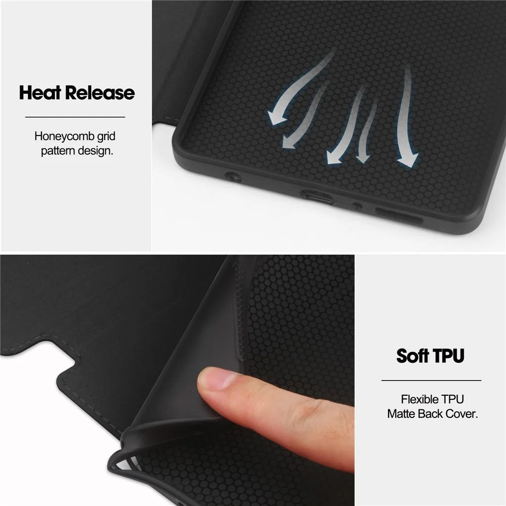 For Samsung Galaxy Tab A9 Case PU Leather Wallet Stand Auto Wake  /  Sleep Tablet Cover - Black - 6